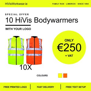 10 printed Hivis Fleece lined bodywarmwers for €250