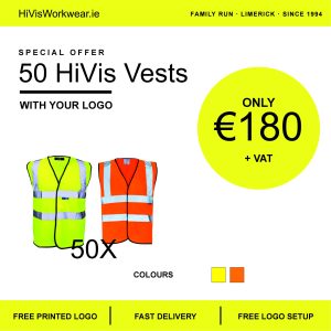 50 printed Hivis Vests for €180 - 1 Colour Print