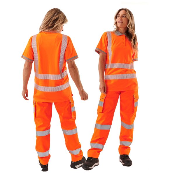 Ladies Hi Vis Orange Savannah Bird Eye Polo